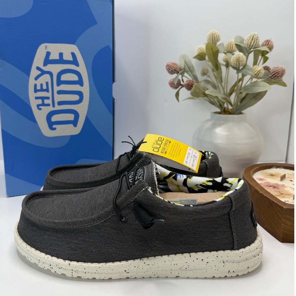 New Hey Dude Wally Stretch Canvas Slip-On Casual Loafers Black Men's 9 NWB